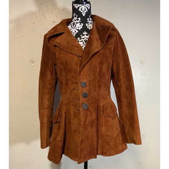 Vintage Walter Dyer Brown AztecRustic Raw Leather Coat Handmade princess Md - Picture 4 of 16